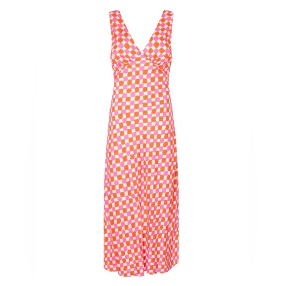 Kitri Womes US 6 Claire Picnic Check Bias Cut Long Slip Dress Empire Waist - Picture 4 of 11
